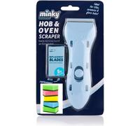 Minky Hob & Oven Scraper with 5 Replacements and Pack of 5 Sponge scourers- Glass, Ceramic & Induction Hob Cleaning Tool Set for Burnt-On Food, Grease & Stains