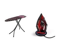 Minky Large Ironing Board with Scorch Resist Zone, HH40203107K, Black, Large Compact & Morphy Richards 303250 Cordless Steam Iron easyCHARGE 360 Cord-Free, 2400 W, Red/Black