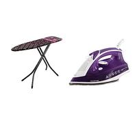 Minky Large Ironing Board with Scorch Resist Zone, HH40203107K, Black, Large Compact & Russell Hobbs Supreme Steam Traditional Iron 23060, 2400 W, Purple/White