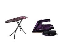 Minky Large Ironing Board with Scorch Resist Zone, HH40203107K, Black, Large Compact & Tower T22008 CeraGlide Cordless Steam Iron with Ceramic Soleplate and Variable Steam Function, Purple