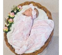 Minky Myles Girl's Newborn Baby Pink Floral Blanket With Headband Swaddle Set in White | Size: 0-12 m Minky Myles White 0-12 m