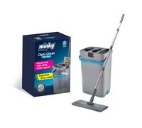Minky Opti-Clean Flat Mop, Dual Cavity 2L Bucket with Sturdy Handle, Reusable Powerful Microfibre Pad, Flat Mop and Buckets Sets, Machine Washable