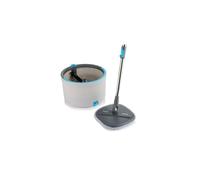 Minky OptiClean Spin Mop 360 Spin Rinse Wringing System Reusable Powerful Microfibre Velcro Pad Dual Cavity 2L Bucket with Sturdy Handle Light Gr