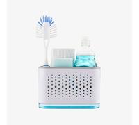 Minky Slimline Sink Tidy, Caddy With Removable Drip Tray, Storage Organiser, Brush and Sponge Holder for Kitchen, Cleaning Organiser, Made in The UK (White/Light Grey)
