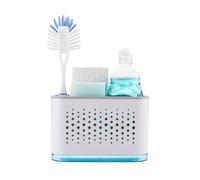 Minky Slimline Sink Tidy, Caddy With Removable Drip Tray, Storage Organiser, Brush and Sponge Holder for Kitchen, Cleaning Organiser, Made in The UK (White/Light Grey)