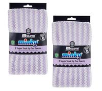 Minky Super Soak Up Tea Towels Lilac Pack of 4, Ultra-Absorbent, Powerful High-Density Microfibre, Anti-Bacterial Formulation, Hanging Tag For Easy Storage, Machine Washable (4, Lilac)
