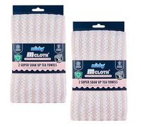 Minky Super Soak Up Tea Towels Pink Pack of 4, Ultra-Absorbent, Powerful High-Density Microfibre, Anti-Bacterial Formulation, Hanging Tag For Easy Storage, Machine Washable