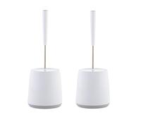 Minky Toilet Brush & Holder x2, Silicon Brush Head & Stainless Steel Handle, Sturdy Oval Shaped Base, Deep Cleaning Toilet Brush Set With Non Slip Handle, White & Light Grey, Made in the UK