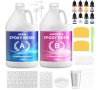 Minlebao Crystal Clear Epoxy Resin Kit 2 Gallon, High Gloss Bubble-Free Coating & Casting for DIY Art, Jewelry Making, River Tables - 1:1 Ratio with Measuring, Silicone Mold and Usage Tools