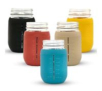 minliving Silicone Mason Jar Sleeves, Cup Holder 5 Pack Value Combo Anti-slip protection - Fits 16oz REGULAR mouth Jelly Canning, Ball and Kerr Jars (5, Autumn Winter)