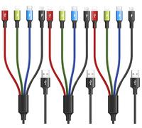 Minlu 3-Pack Multi USB Charging Cable, Multi Charger Cable 4 in 1 Fast Charging with Dual Phone/USB C/Micro USB Port for Cell Phones/Tablets/Samsung Galaxy/Google/Sony/LG/Huawei and More(Black/4Ft)