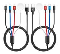 Minlu 4 in 1 Multi USB Charger Cable, Apple Watch Charger [1.8M 2Pack] Nylon USB Charging Cable with iWatch & iPhone Charger, Portable iWatch Charge for Magnetic Wireless iWatch Series/Phone/Android
