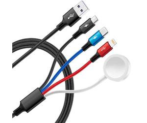 Minlu 4 in 1 USB Charging Cable for Apple Watch Charger [1.2M] iWatch & iPhone Charger Cable, Multi iWatch Charger Cable for Magnetic Wireless iWatch Series 10/9/8/7/6/5/4/3/2/1/iPhone/Android
