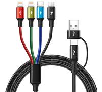 Minlu 4 in 2 Multi Charger Cable, USB Charging Cable with Data Transfer[3.5A 1.8M] Phone Charger Cables with IP/Type-C/Micro, Nylon Braided Multi Charging Cable for iPhone/Samsung/Android/Tablet