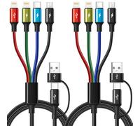 Minlu 4 in 2 Multi Charger Cable, USB Multi Charging Cable with Data Transfer[2Pack 1.8M] Phone Charger Cables with IP/Type-C/Micro, Nylon USB A/C Charger Cable for iPhone/Samsung/Android/Tablet