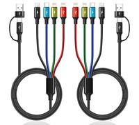 Minlu 4 in 2 Multi Charging Cable, USB Multi Charger Cable [2Pack 1.2m] Nylon Braided USB Charging Cable, USB A/C to Lightning/Type C/Micro for iPhone 16 15 14 13 12 11 X 8 7/Samsung/Android/Tablet