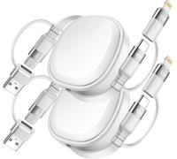 Minlu 65W Retractable Charging Cable, 5 in 1 Multi Charger Cable Fast Charging, Type C Charger Cable Fast Charging, USB C to USB C[65W]+Lightning[27W] for iP,iPad,Samsung,Ps4/5,Tablets, 2Pack