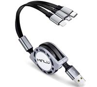 Minlu Multi Charger Cable [3A 1.2m] 3 in 1 Retractable USB Charging Cable with Lightning/Type C/Micro USB Cennector for Phone 15/14/13/12/11/Xs/X/8/7/Tablets/Samsung Galaxy/Sony/Huawei/LG/Nokia/Kindle