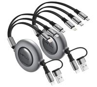 Minlu Multi Charger Cable, 5 in 1 Retractable Charging Cable with Data Transfer, 2Pack Retractable USB C Cable, USB Charging Cable for iPhone 17 16 15 14 13 12 11/Samsung Series/Huawei/Tablet/Android