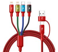 Minlu Multi Charger Cable, 6 in 1 Multi Charging Cable [3.5A 1.8m] 4 in 2 Phone Charger Cables with Lightning/Type-C/Micro, Nylon Braided USB Charging Cable for iPhone/Samsung/Android/Tablet