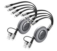 Minlu Multi Charger Cable, 6 IN 1 Retractable Charging Cable [2Pack 1.2M] USB Charging Cable with Lightning/Type-C/Micro, Retractable USB Cable for iPhone 17 16 15 14 13 12/Samsung/Huawei/Sony/Tablet