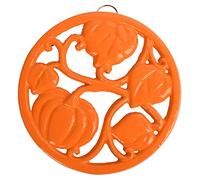 MINLUFUL Cast Iron Trivet for Hot Dishes, Pumpkin Pattern Decorative Trivet for Hot Pots & Pans, Round Metal Heat-Resistant Pad Mat for Protective Countertop, Orange