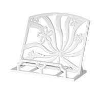 MINLUFUL Elegant Cookbook Stand Cast Iron, Kitchen Decorative Metal Recipe Book Holder for Bible, Prayer Book Stand, Magazine, Textbooks, Vintage Cookbook Stand for Kitchen Counter, White