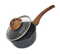 MINLUFUL Nonstick Saucepan, 7 Inch Black Ceramic Soup Pot Granite Coating cooking Pot with Lid 1.8 Quart for All Stove Top, Small Pasta Stock Pot for Milk & Soup