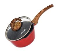 MINLUFUL Nonstick Saucepan with Lid, 1.8 Quart Classic Red Granite Coated Pasta Soup Pot for All Stovetops, 7 Inch Small Sauce Pan for Cooking Sauce Soup and Milk