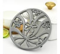 MINLUFUL Vintage Cast Iron Trivet - Heat-Resistant Metal Trivet for Hot Dishes Pots Pans with Daffodil Pattern for Tabletop Protection, Grey
