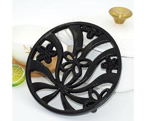 MINLUFUL Vintage Cast Iron Trivet, Heat-Resistant Metal Trivet for Hot Dishes Pots Pans with Daffodil Pattern for Tabletop Protection, Black