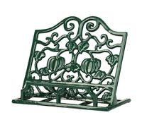 MINLUFUL Vintage Cookbook Stand, Durable Wrought Cast Iron Recipe Book Holder for Kitchen Counter, Large Metal Cook Book Stand with Pumpkin Design, Green