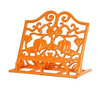 MINLUFUL Vintage Cookbook Stand, Robust Wrought Cast Iron Recipe Book Holder for Kitchen Counter, Large Metal Cook Book Stand with Pumpkin Design, Orange