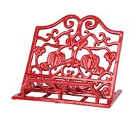 MINLUFUL Vintage Cookbook Stand, Robust Wrought Cast Iron Recipe Book Holder for Kitchen Counter, Large Metal Cook Book Stand with Pumpkin Design, Red