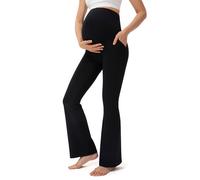 Minmaxmum Women's Maternity Yoga Dress Pants with Pockets Soft Pregnancy Leggings for Office Casual, Black, Large