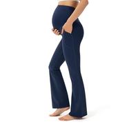 Minmaxmum Women's Maternity Yoga Dress Pants with Pockets Soft Pregnancy Leggings for Office Casual, Navy Blue, XL