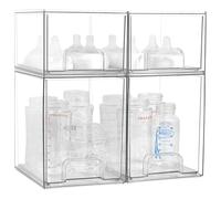 MINMUNJIU Baby Bottle Organizer, 4 Pack Clear Space-Saving Stackable Drawer with Handle, Baby Bottle Storage Organizer for Countertop and Cabinet
