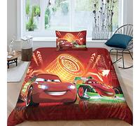 MINNAQ Cars Lightning McQueen 3 Piece Set Printed Duvet Cover Bed Set, Bedding Set, Soft Comforter Cover With Zipper Quilt Cover & Pillowcaseswith Zipper Closure Microfiber Single（135x200cm）