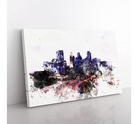 Minneapolis Skyline At Dusk Watercolour Modern Canvas Wall Art Print Ready to Hang, Framed Picture for Living Room Bedroom Home Office Décor, 76x50 cm (30x20 Inch)