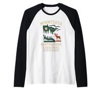 Minnesota Northwoods Shirt MI Moose Winter Pine Night Raglan Baseball Tee