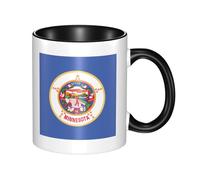 Minnesota State Flag Coffee Mugs Set Double Color Ceramic Cups 11oz Flat Bottom Stoneware Black Print Mugs Personalized Gift