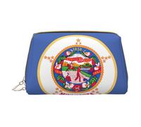 Minnesota State Flag Leather Hand-Held Zipper Makeup Bag Storage Bag for Miscellaneous Items Pen Case