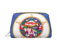 Minnesota State Flag Leather Hand-Held Zipper Makeup Bag Storage Bag for Miscellaneous Items Pen Case