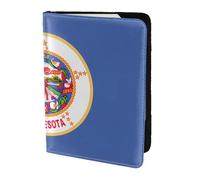 Minnesota State Flag Passport Holder5.5 in - Genuine leather, unisex - Folding passport holder
