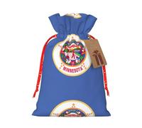 Minnesota State Flag Print Christmas Burlap Gift Bag With Drawstring, Present Small Favor Pouch For Birthday Parties-S Size