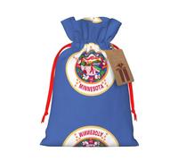 Minnesota State Flag Print Christmas Drawstring Holiday Candy Bag Xmas Sacks Reusable Wrapping Bags Party Favor