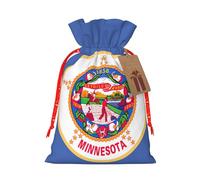 Minnesota State Flag print Drawstring Fabric Gift Bags, Reusable Gift Wrap Party Favor Bags Birthday Party