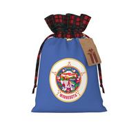 Minnesota State Flag Print Festive Plaid Gift Bag, Candy Bag, Drawstring Burlap Pouch For Holiday Presents Favor-M