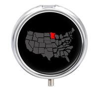 Minnesota State Map Cute Metal Pill Box | Round Pill Case with 3 Compartments and Mirror for Vitamin Fish Oils