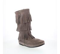 Minnetonka 3 Layer Fringe Boot 1631T Womens Gray Suede Mid Calf Boots
